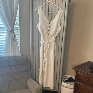 LOFT White Button-Down Midi Dress